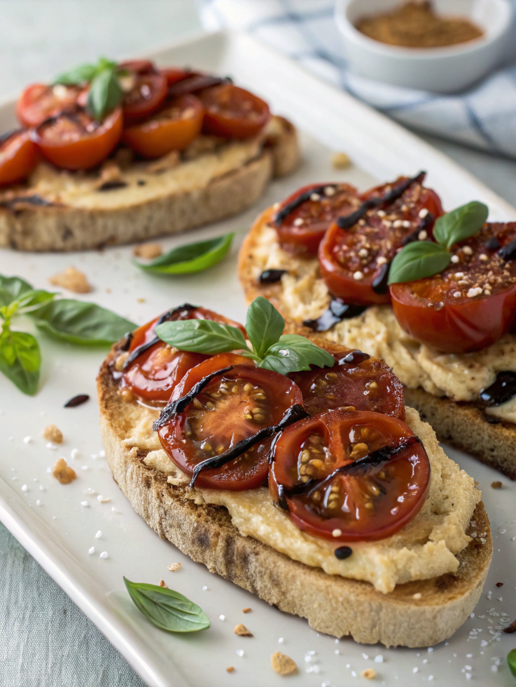 Balsamic roasted tomatoes & hummus toast