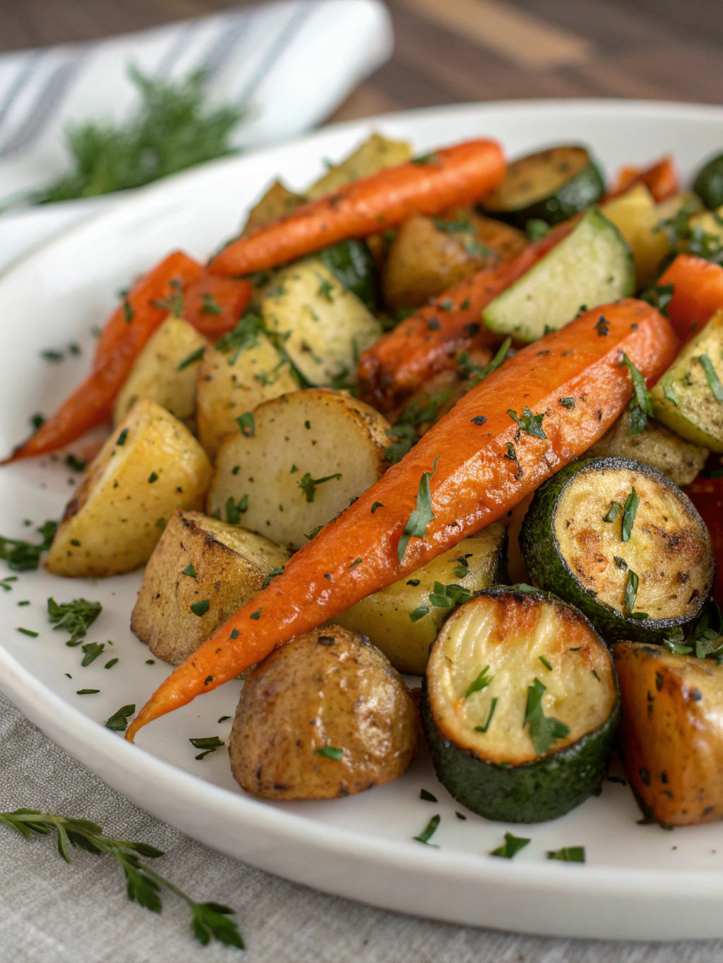 Garlic Herb Roasted Potatoes, Carrots, and Zucchin