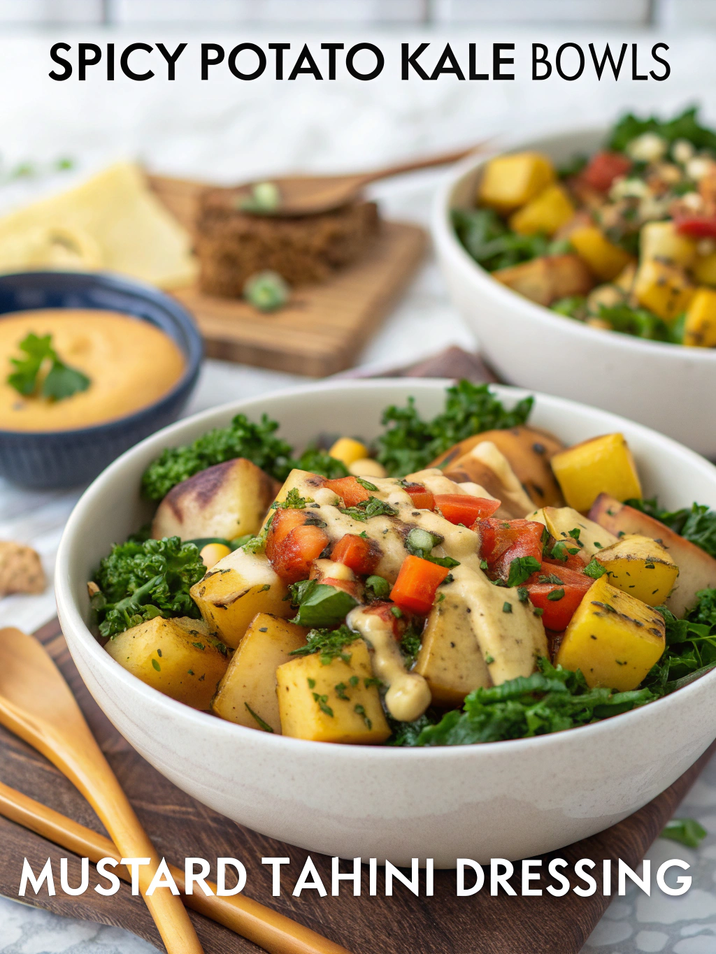 Spicy Potato Kale Bowls with Mustard Tahini Dressing